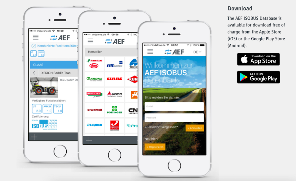 App AEF per accedere al database dei prodotti certificati e verificare la compatibilità Isobus
